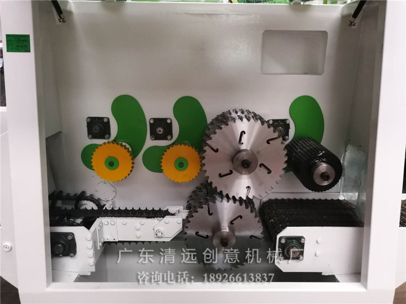 圓木多片鋸內(nèi)倉結(jié)構(gòu)，采用上下軸多片鋸，超薄鋸片