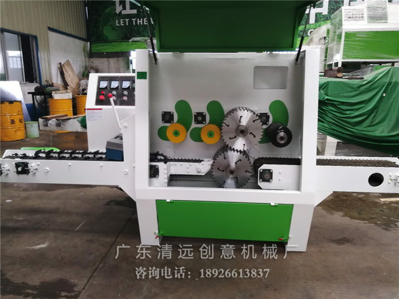 創(chuàng)意機(jī)械工廠生產(chǎn)車間新出品的圓木多片鋸，采用超薄鋸片，出材率高達(dá)80%